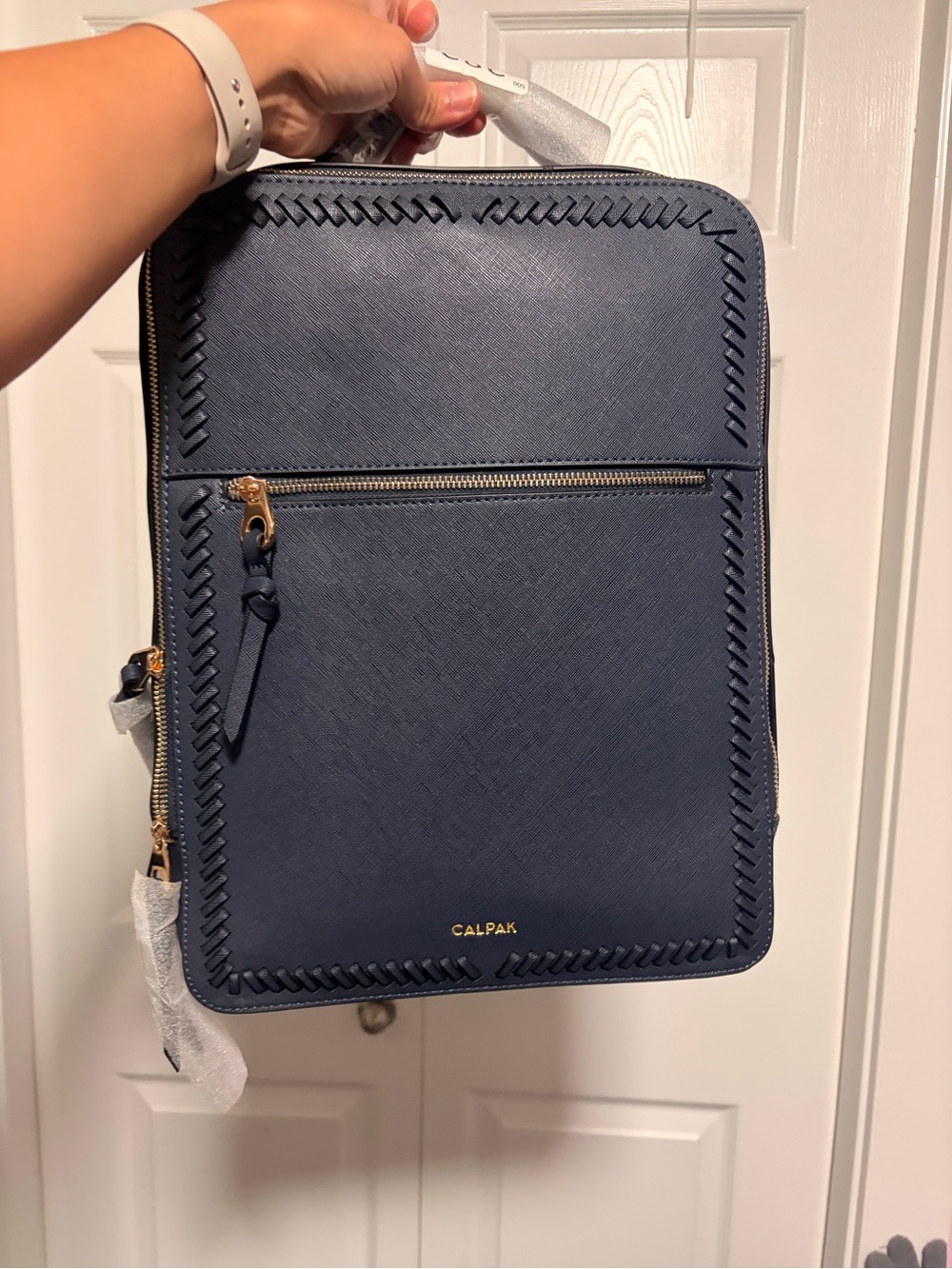 Calpak Navy Laptop Backpack with Whipstitch Trim